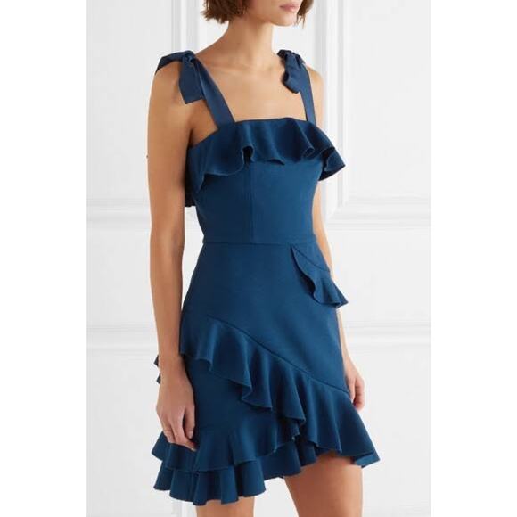 Rebecca Vallance Aegean Mini Dress Indigo Size 2 Blue Ruffles Chic Sexy Classic - Picture 1 of 16